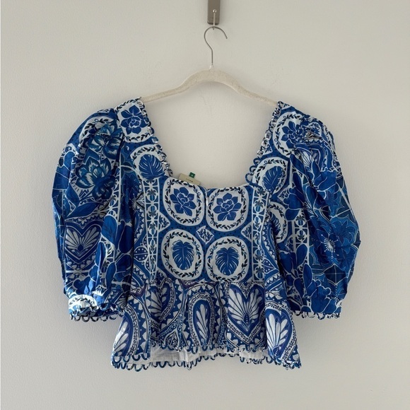 FARM RIO Blue Tile Dream Blouse M - Picture 5 of 7